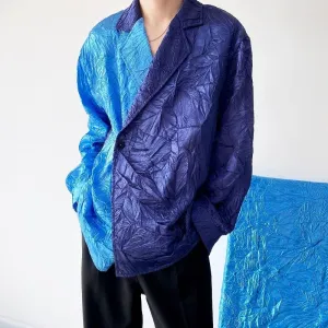Two-Tone Blue Japanese Pleated Vintage Blazer