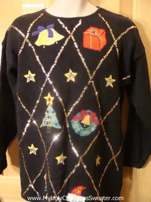 Ugly Christmas Sweater 80s Pullover with Sequin Bling