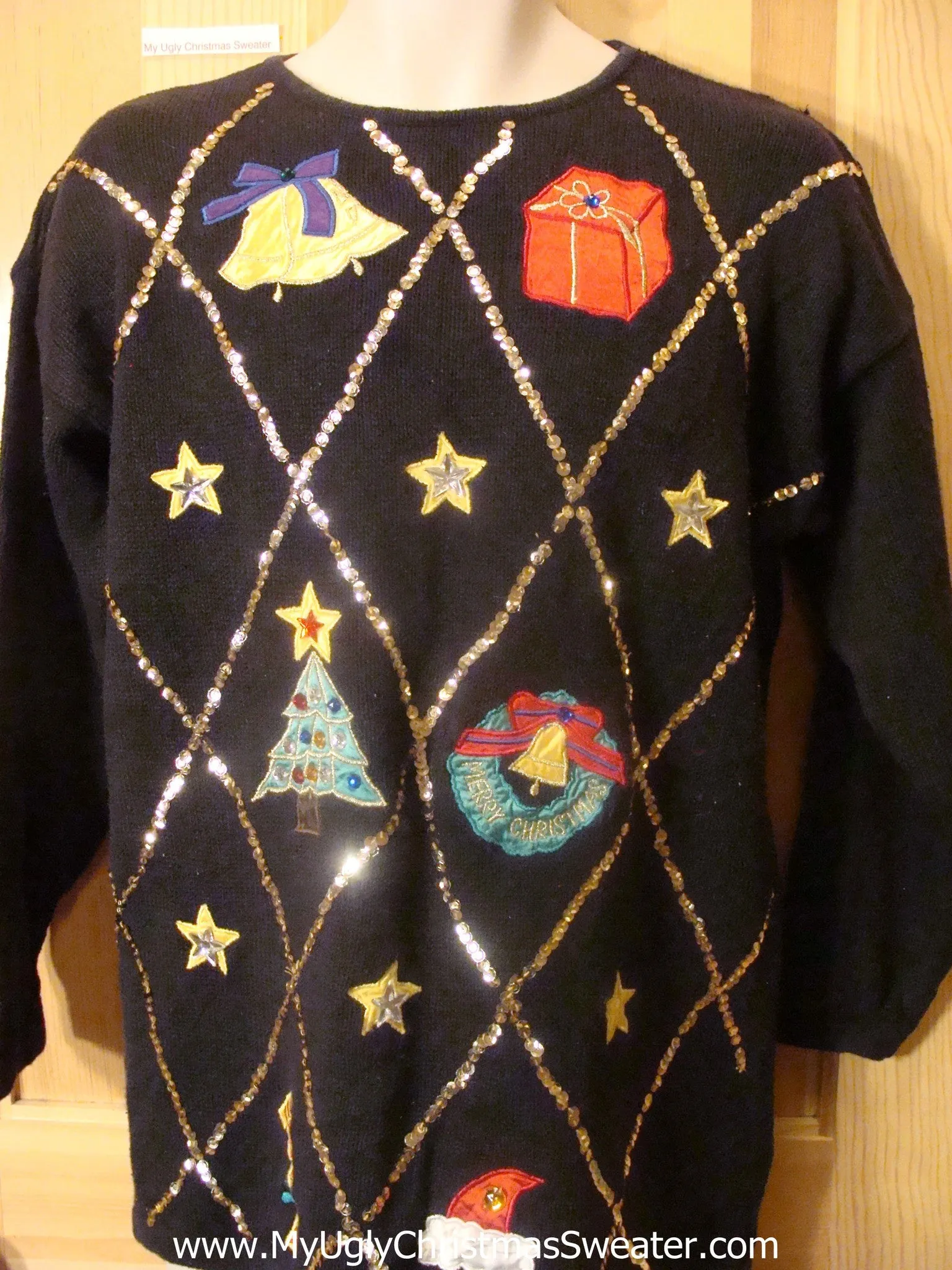 Ugly Christmas Sweater 80s Pullover with Sequin Bling