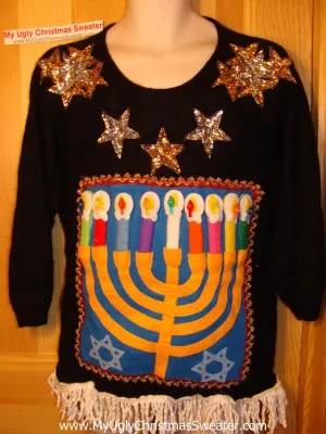 Ugly Christmas Sweater Party Hanukkah Sweater 80s (j115)