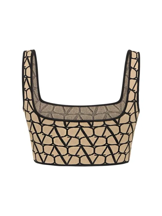 Valentino   Printed logo jacquard knit crop top 