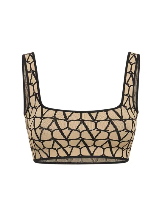 Valentino   Printed logo jacquard knit crop top 