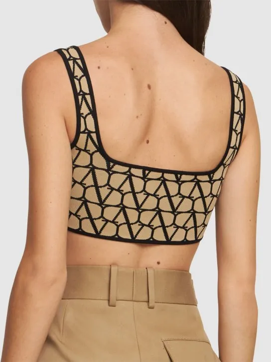 Valentino   Printed logo jacquard knit crop top 