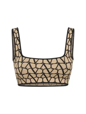 Valentino   Printed logo jacquard knit crop top 