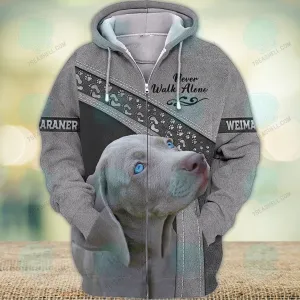 Weimaraner Love Never Walk Alone 3D Full Print Shirts, Christmas Dog Memorial Gifts for loss of Dog