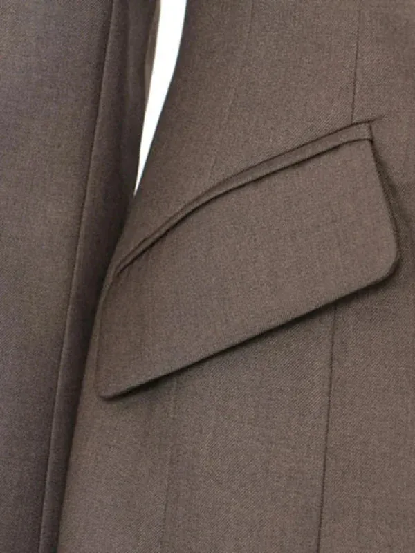 Wenkouban-Winter outfits Christmas Black Friday Notched Collar Front Bow Tie-Up Brown Blazer Jacket
