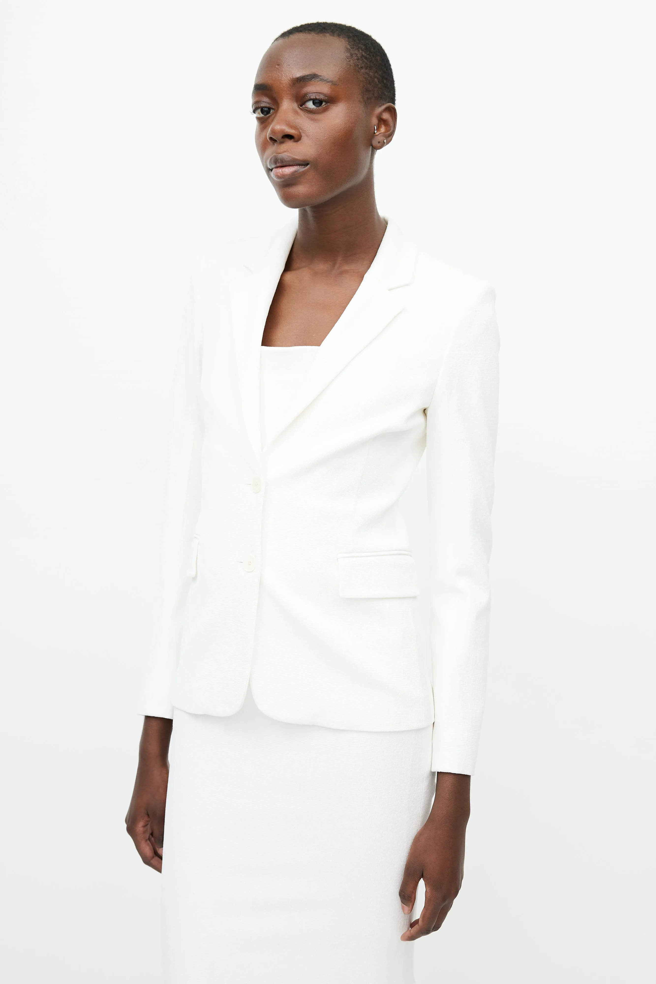 White Textured Woven Dress Suit