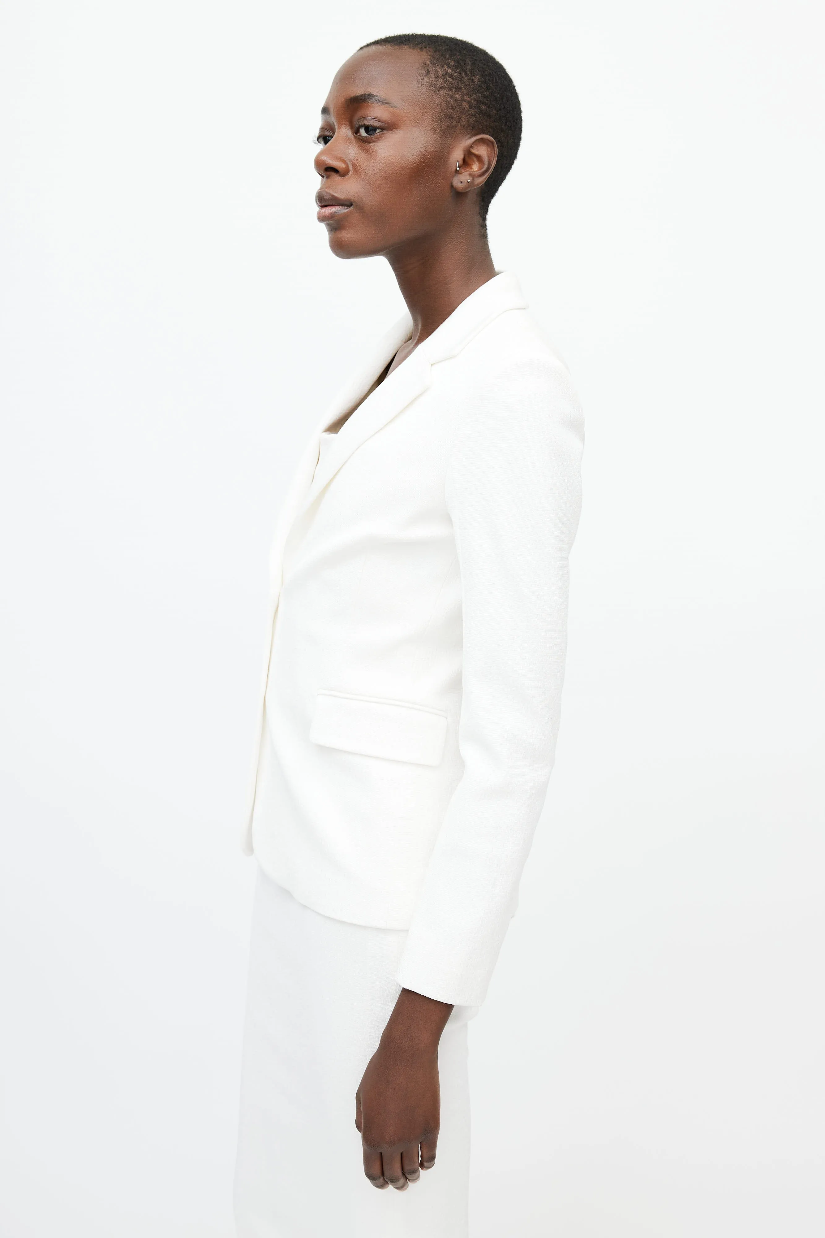 White Textured Woven Dress Suit