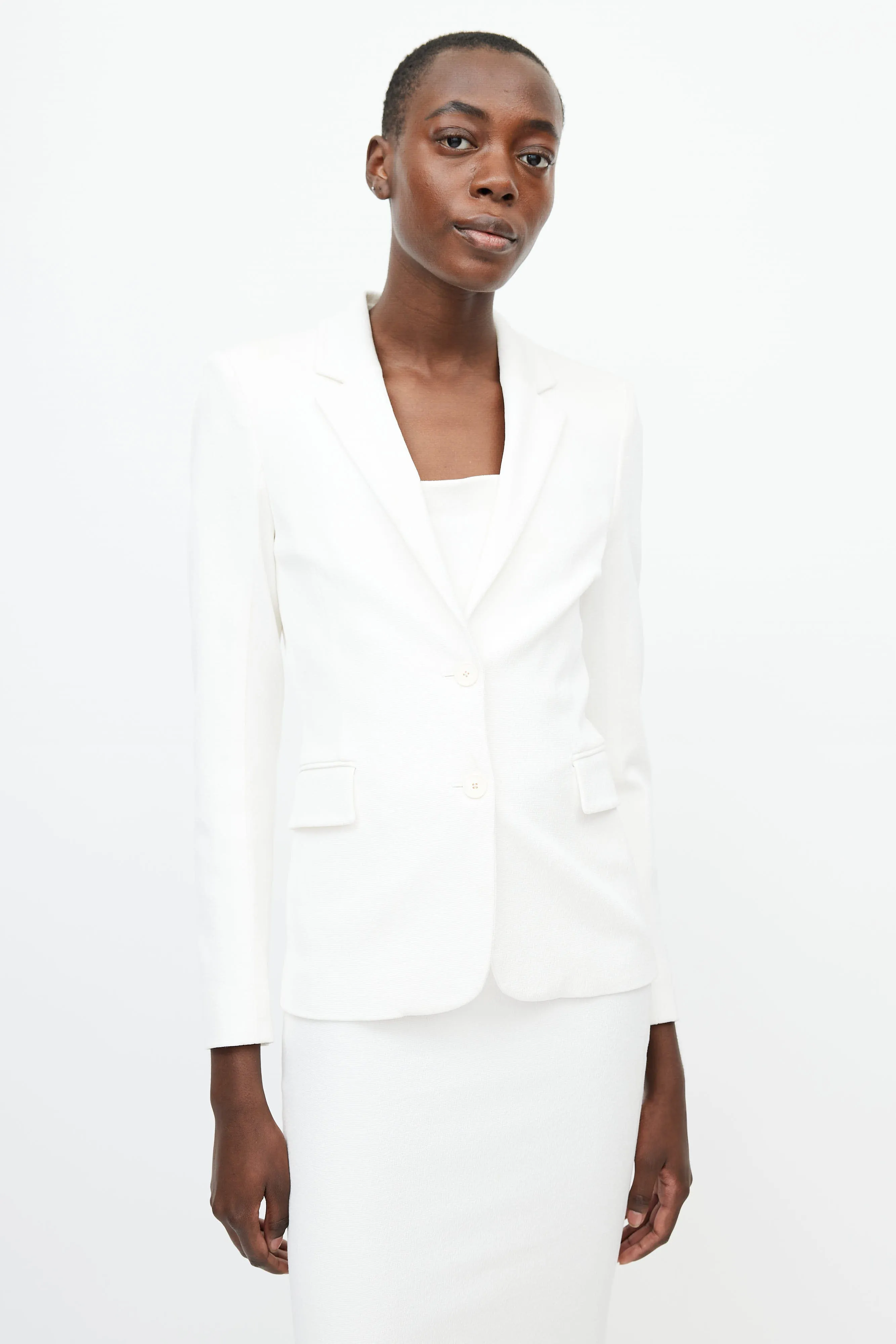 White Textured Woven Dress Suit