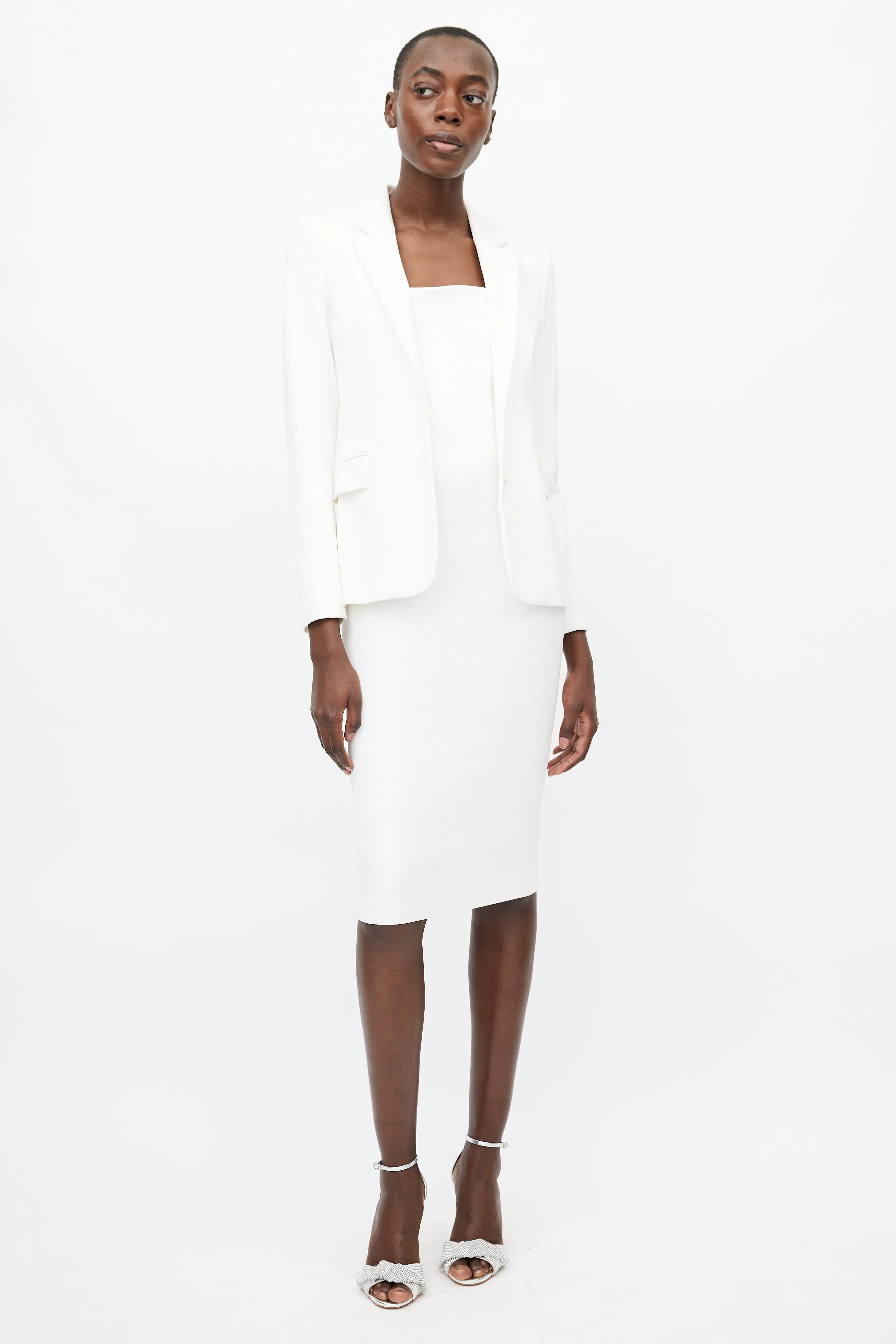 White Textured Woven Dress Suit
