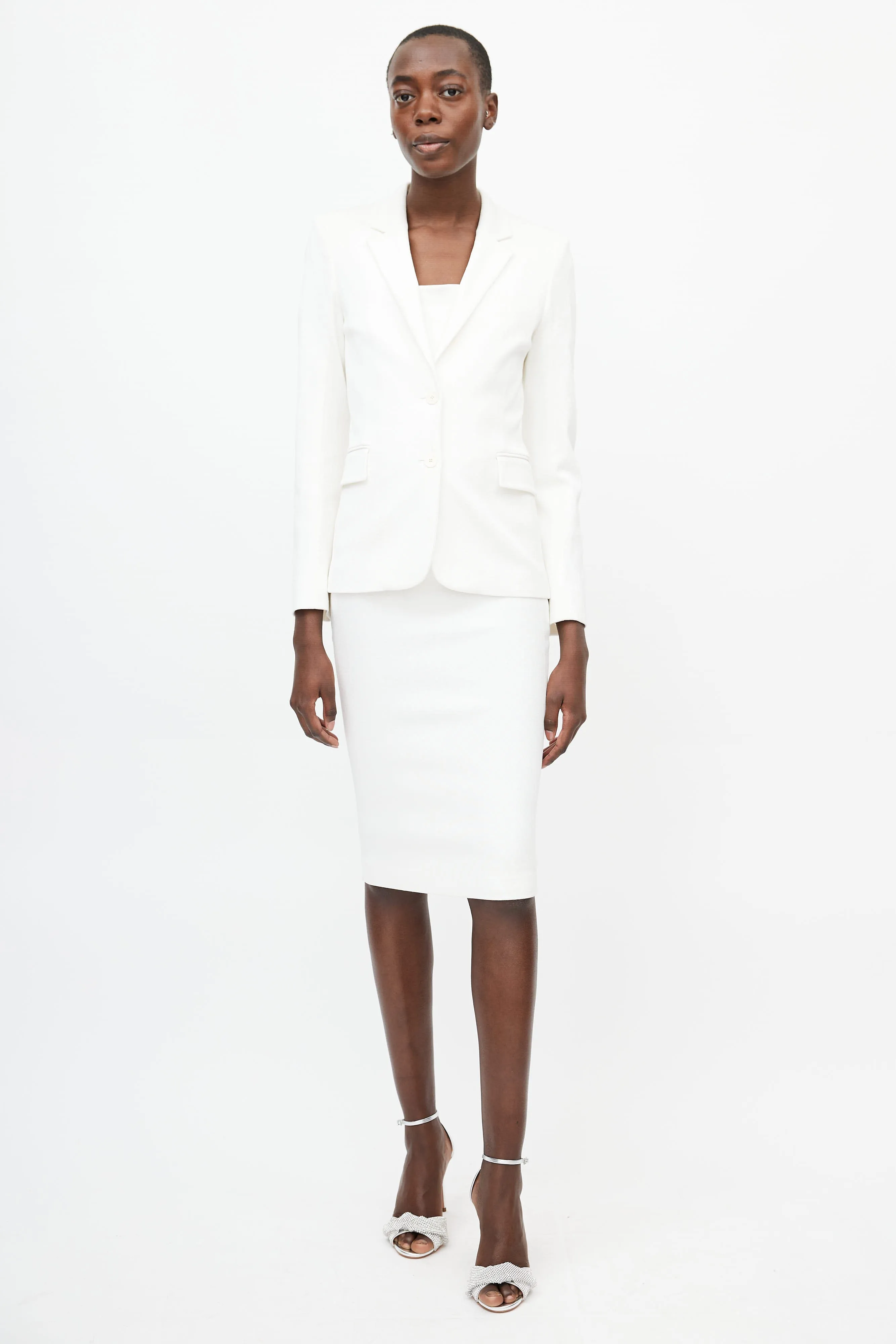 White Textured Woven Dress Suit