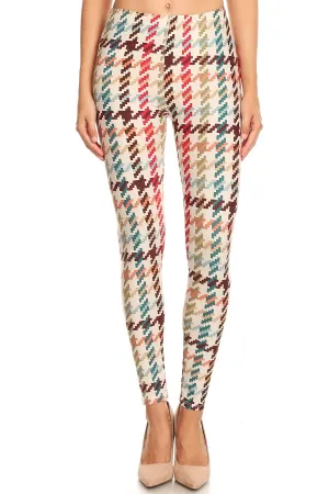 Women's 3X 5X Colorful Houndstooth Pattern Printed Leggings