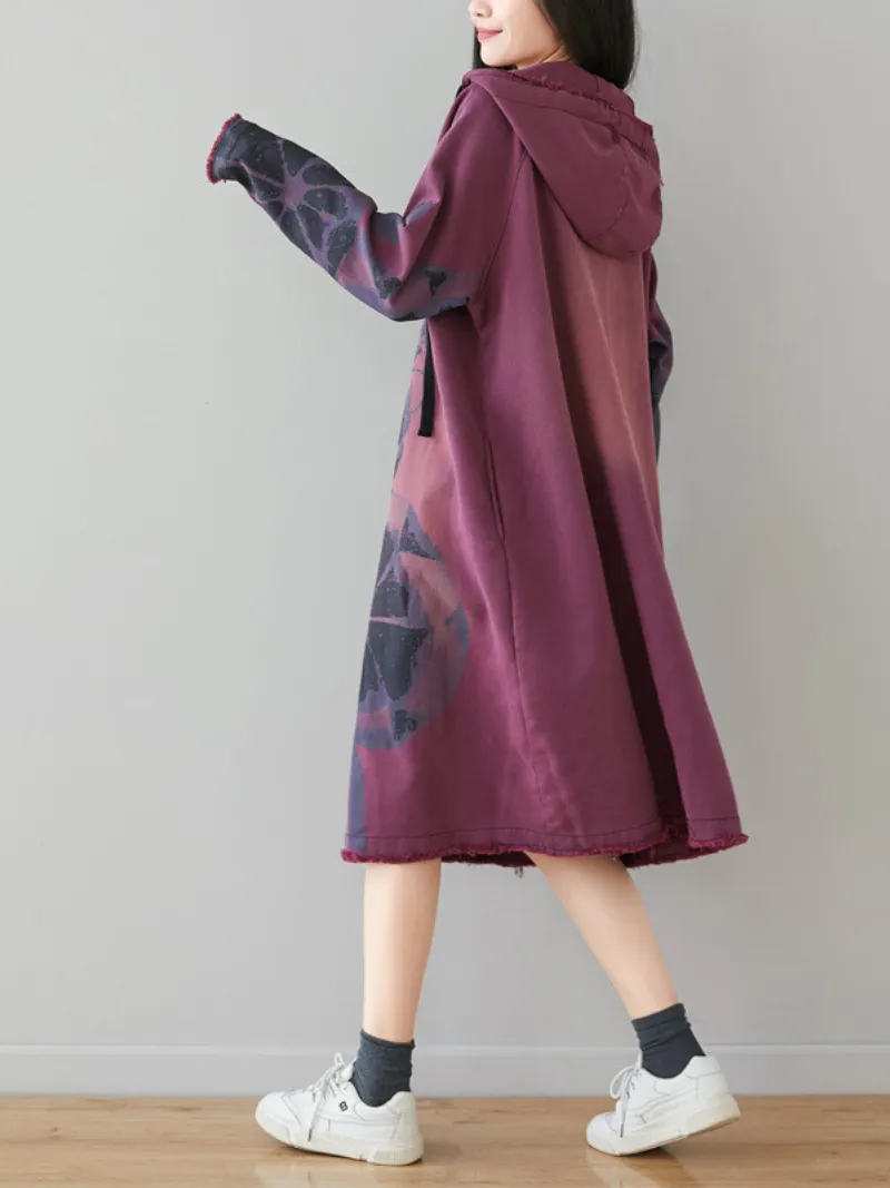 Women's Everyday Wear Mid-Length Printed Hoodie Dress