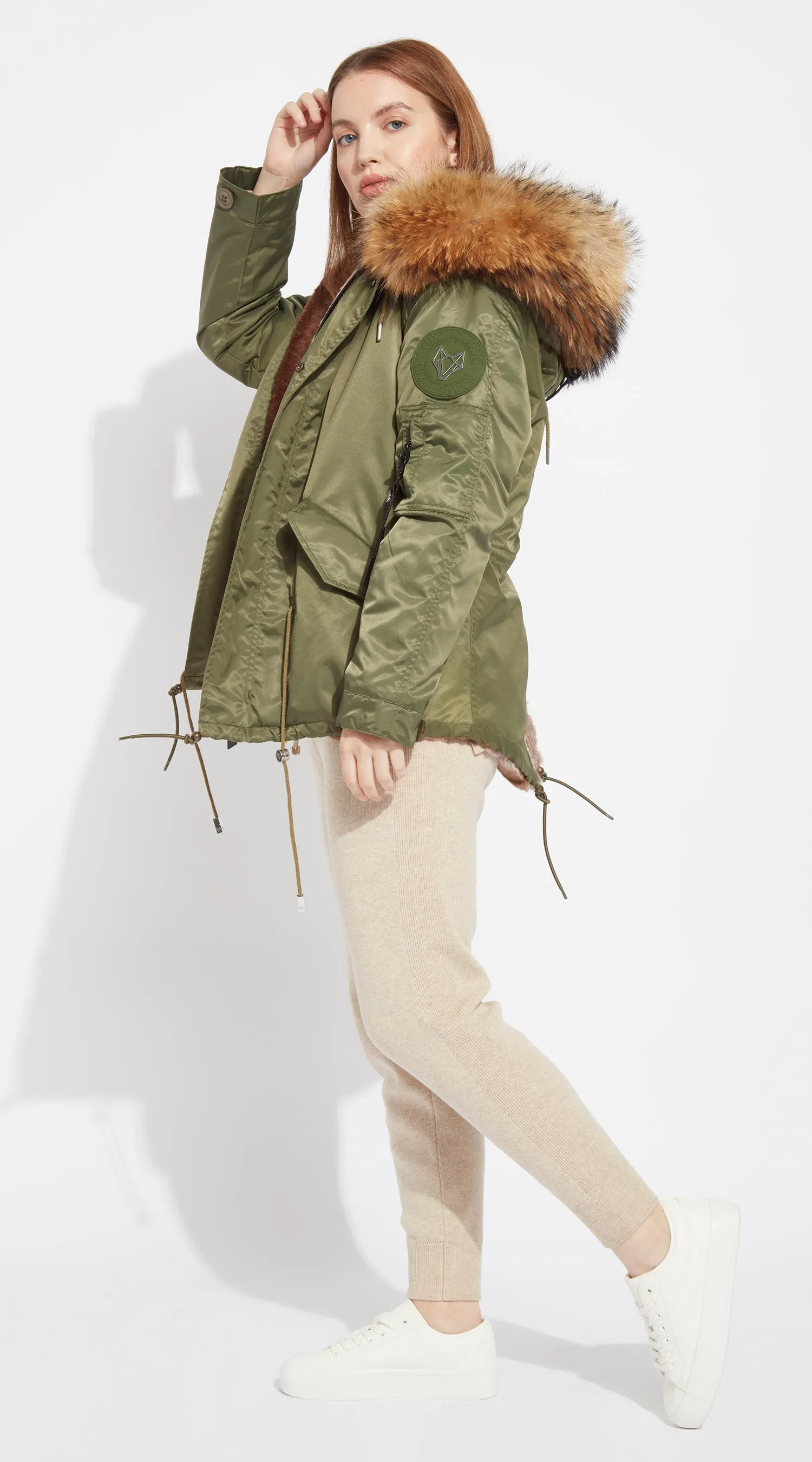 Womens Khaki Water-Repellent Luxy Fur Parka - Natural