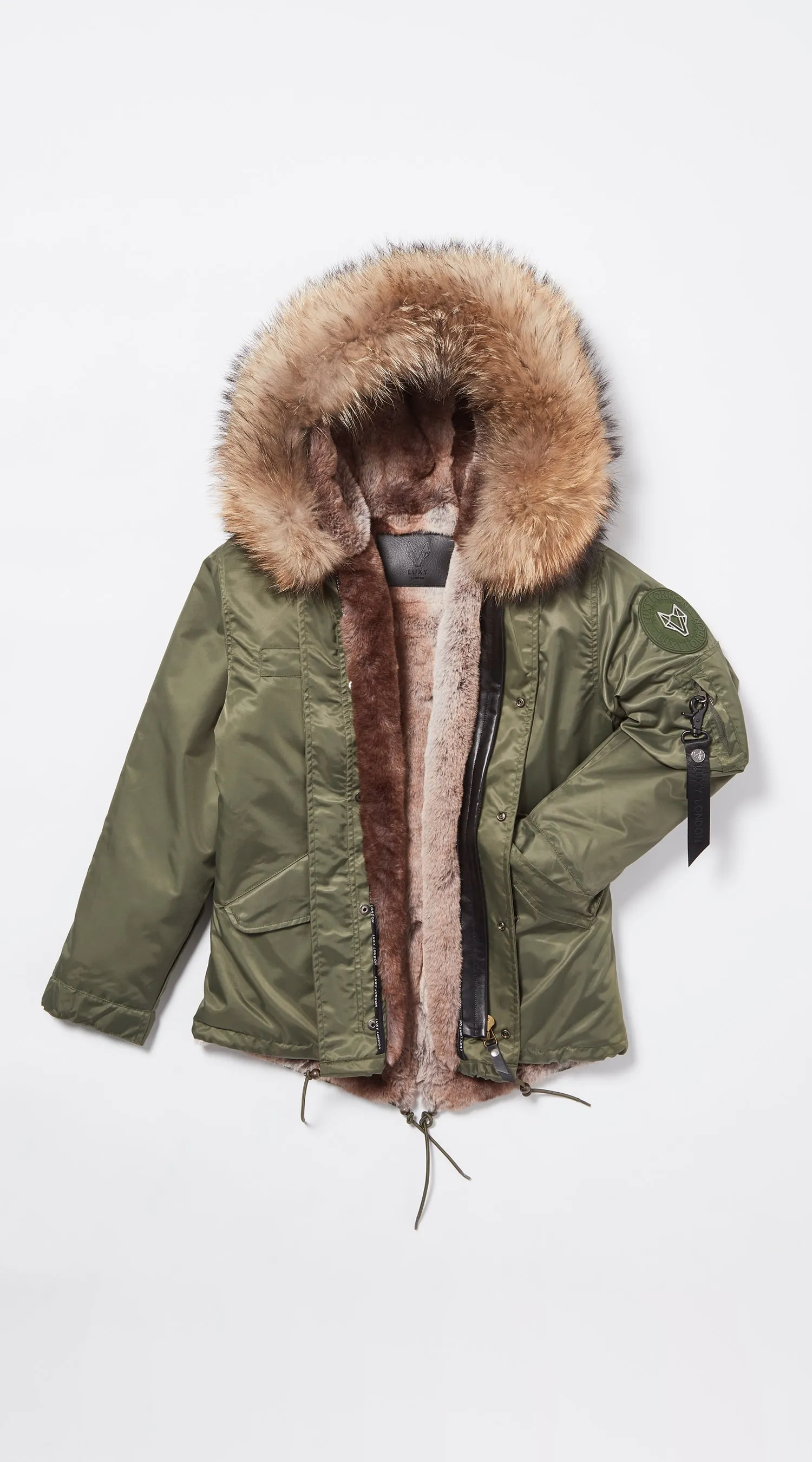 Womens Khaki Water-Repellent Luxy Fur Parka - Natural