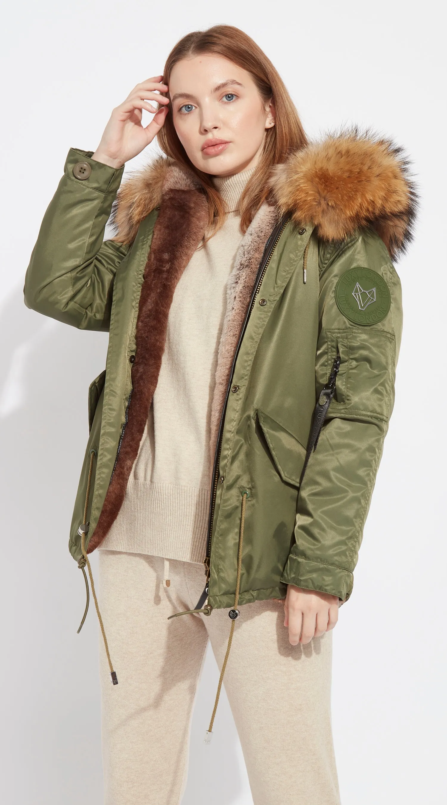 Womens Khaki Water-Repellent Luxy Fur Parka - Natural
