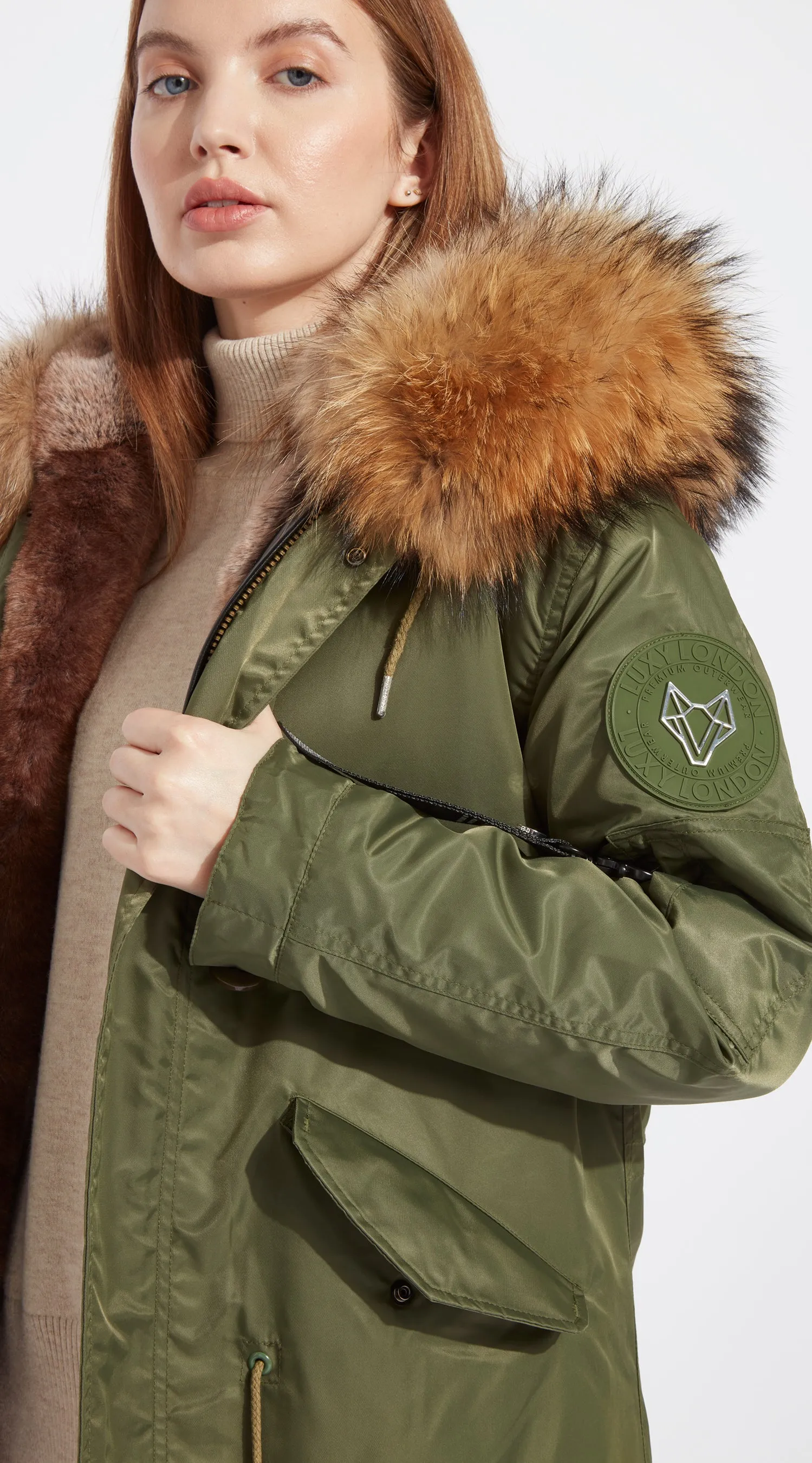 Womens Khaki Water-Repellent Luxy Fur Parka - Natural