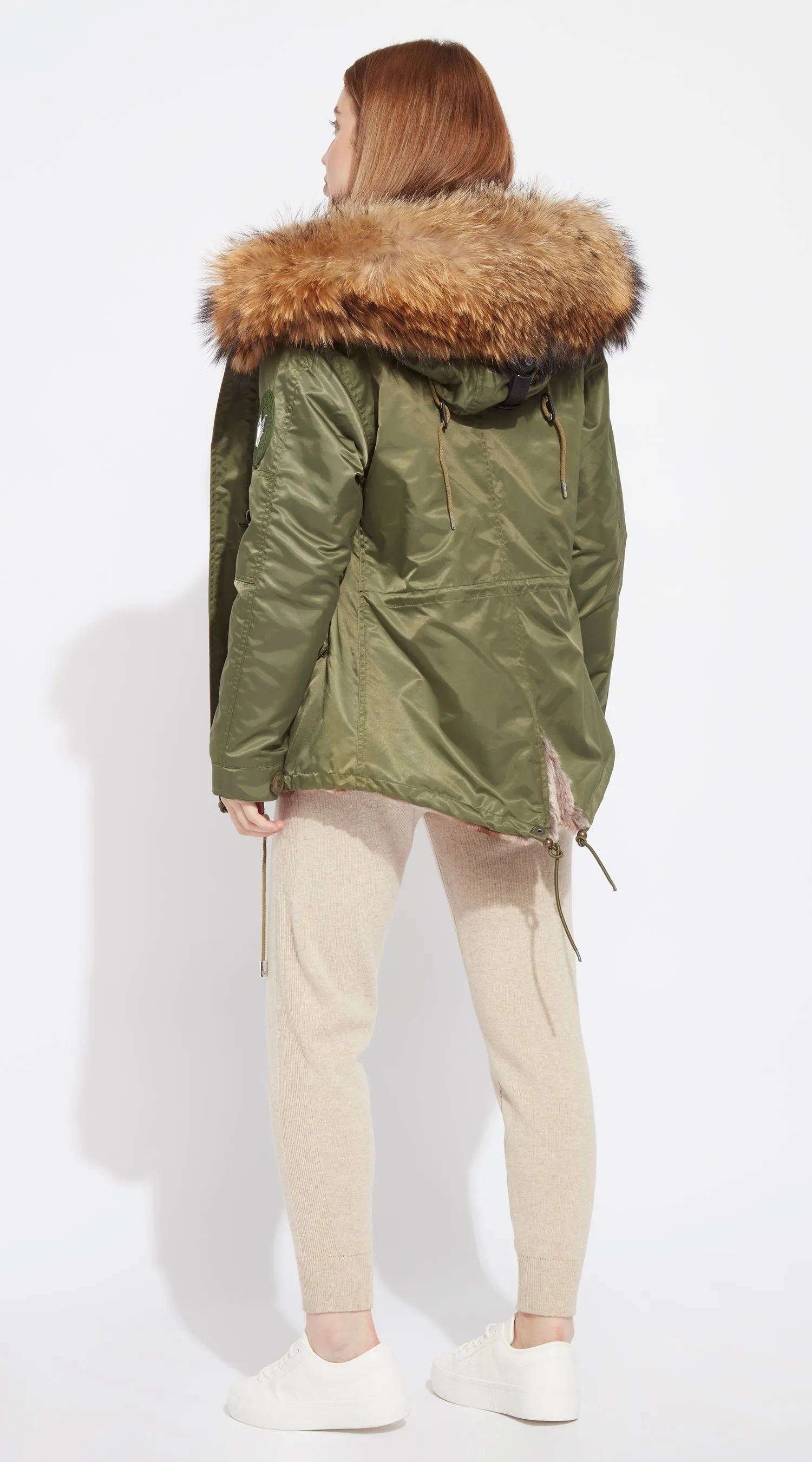 Womens Khaki Water-Repellent Luxy Fur Parka - Natural
