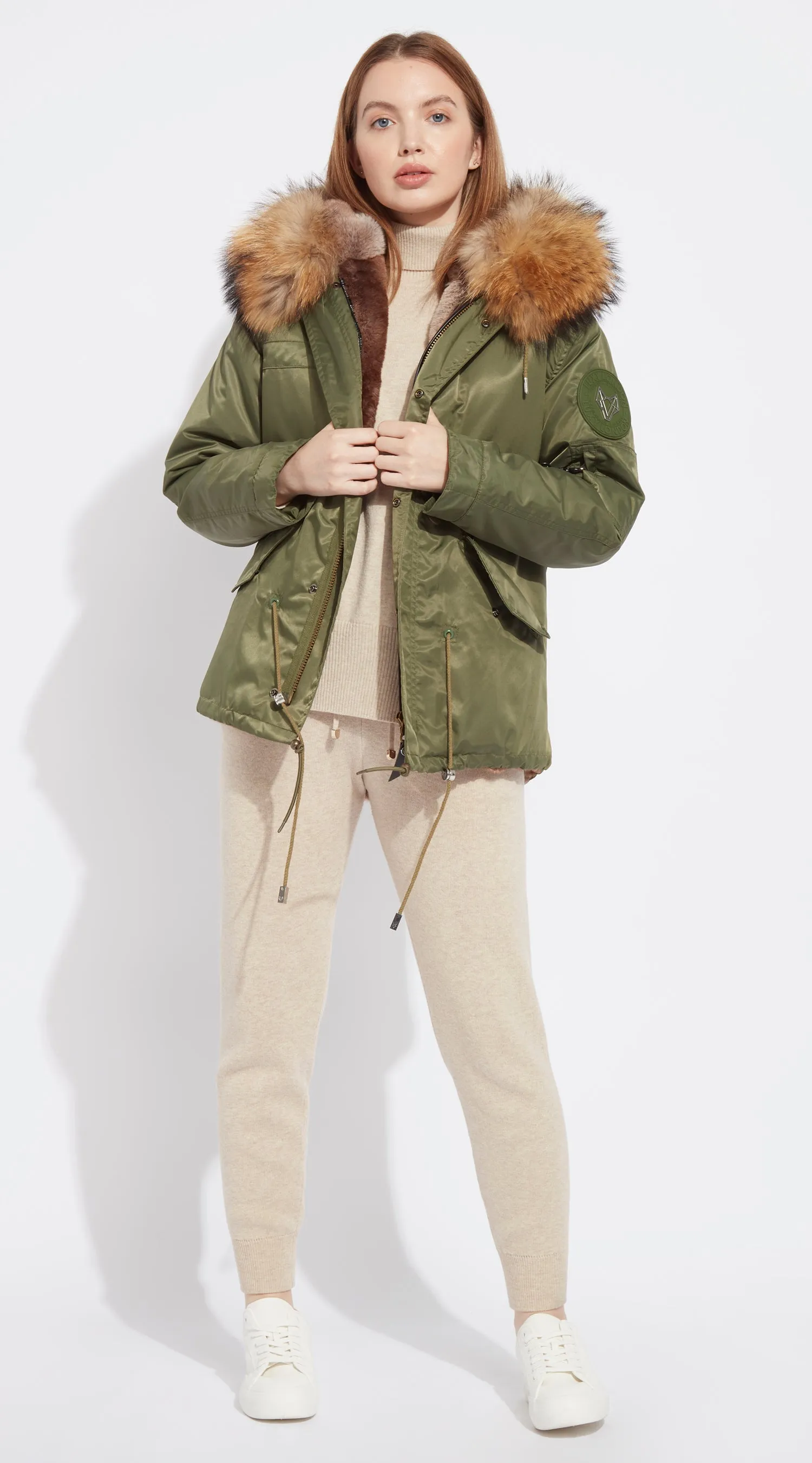 Womens Khaki Water-Repellent Luxy Fur Parka - Natural