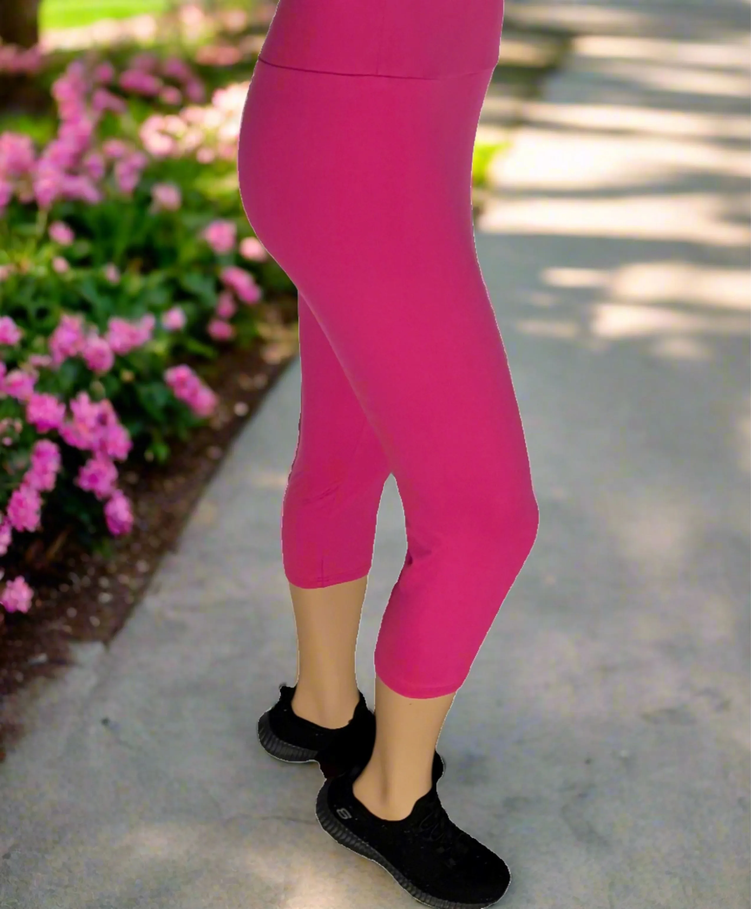 Womens Pink Capri Leggings, Soft Yoga Pants, Sizes OS/TC, Yoga Waist, Exclusive Leggings
