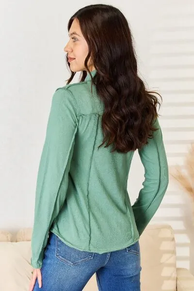 Women's POL Exposed Seam Long Sleeve Knit Top