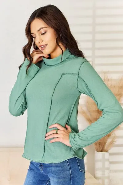 Women's POL Exposed Seam Long Sleeve Knit Top