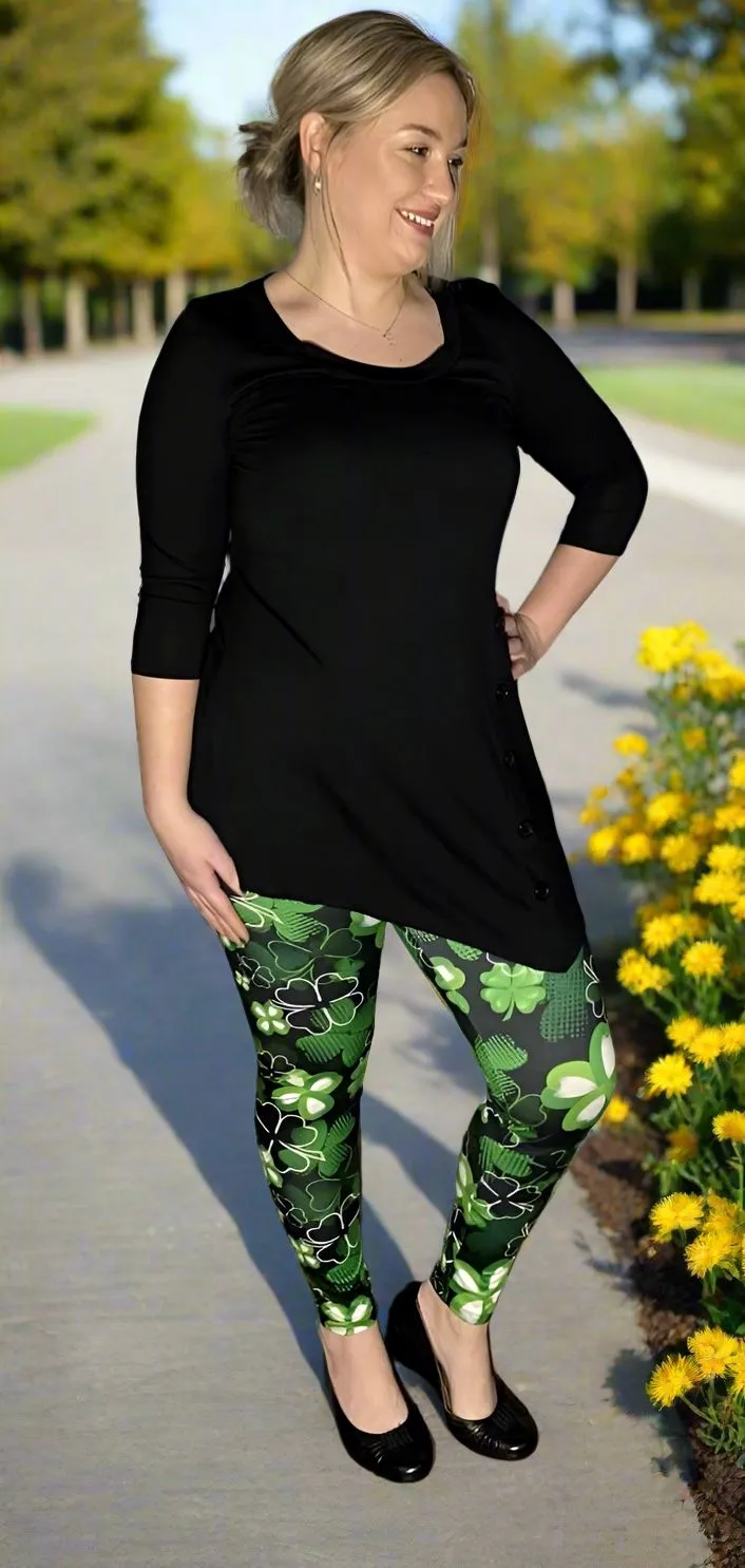 Womens Shamrock Leggings, St. Patrick Day Leggings, Soft Yoga Pants, Sizes OS/TC, Yoga Waist, Green/Black, Exclusive Leggings