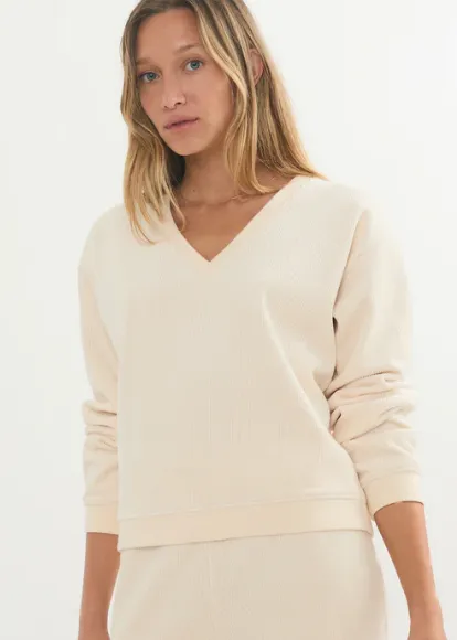 Women's Velour Corduroy V Neck Sweatshirt